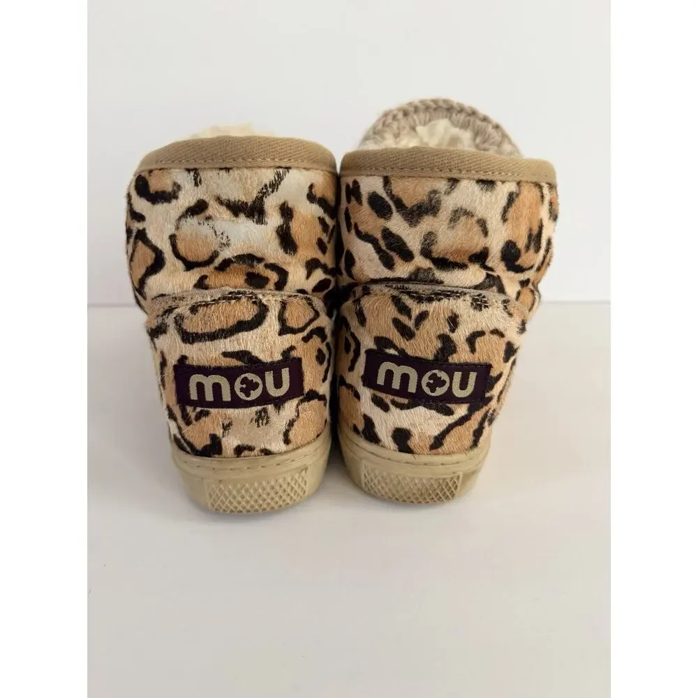 Mou New Eskimo Sneaker Ponyskin Leopard Fur Trim Ankle Bootie US 8